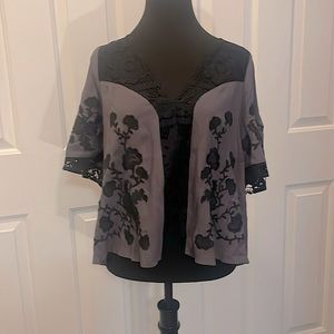 NWT For Love & Lemons Bella Grey Sz M Top Deep Plum with Black Lace Trim